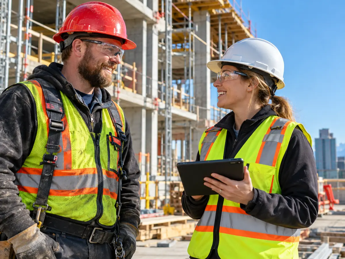 COR auditor interviewing a construction worker on site