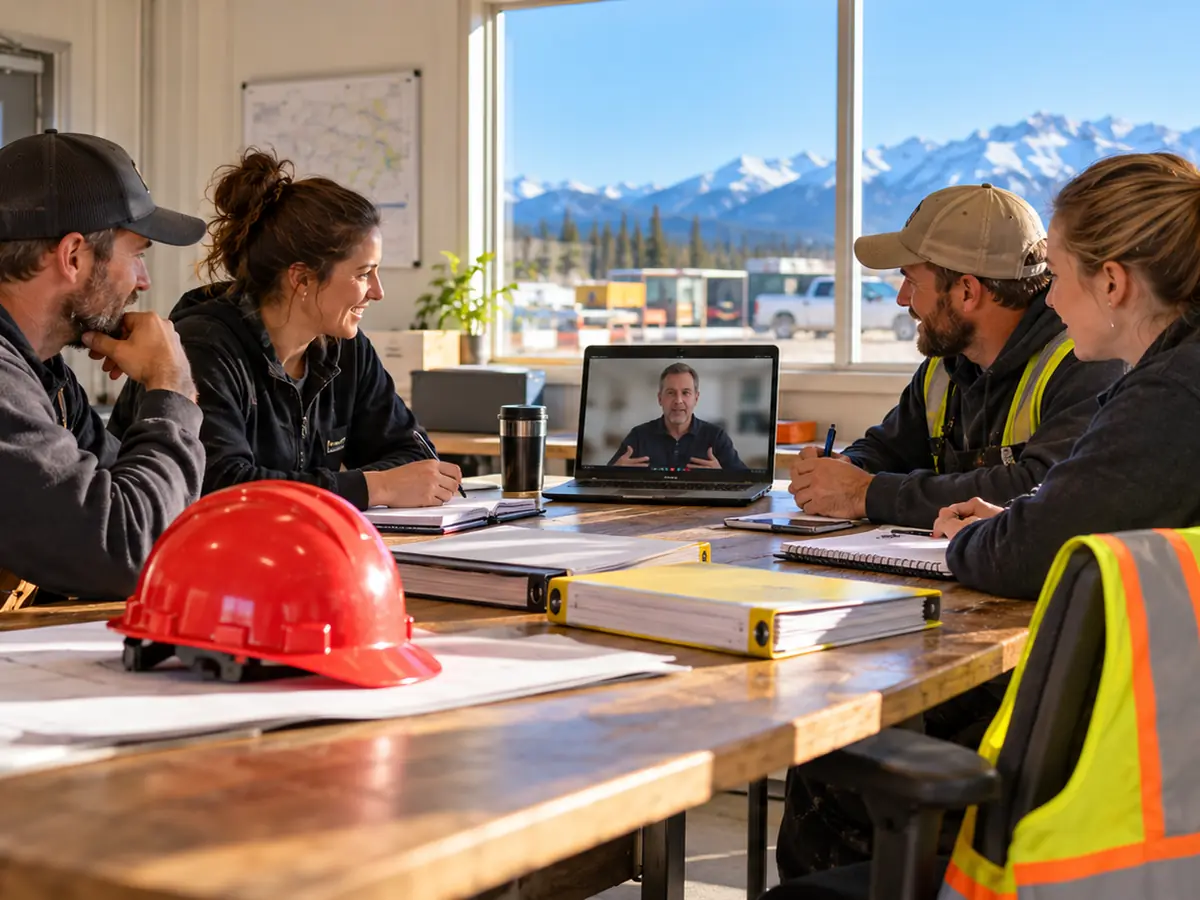 Company safety committee meeting with a safety consultant on a video call